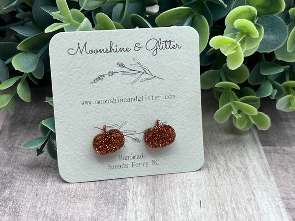 Orange Glitter Pumpkin stud earrings