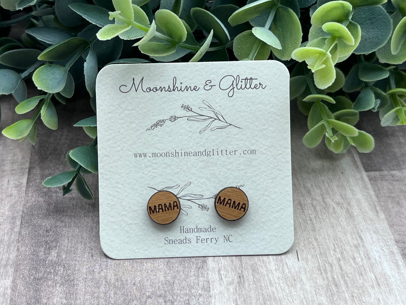 Mama wood stud earrings