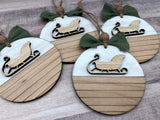 Farmhouse shiplap Santa’s sleigh ornament