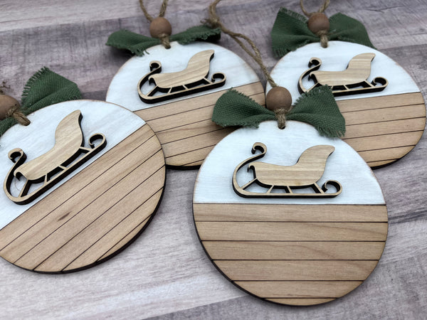 Farmhouse shiplap Santa’s sleigh ornament