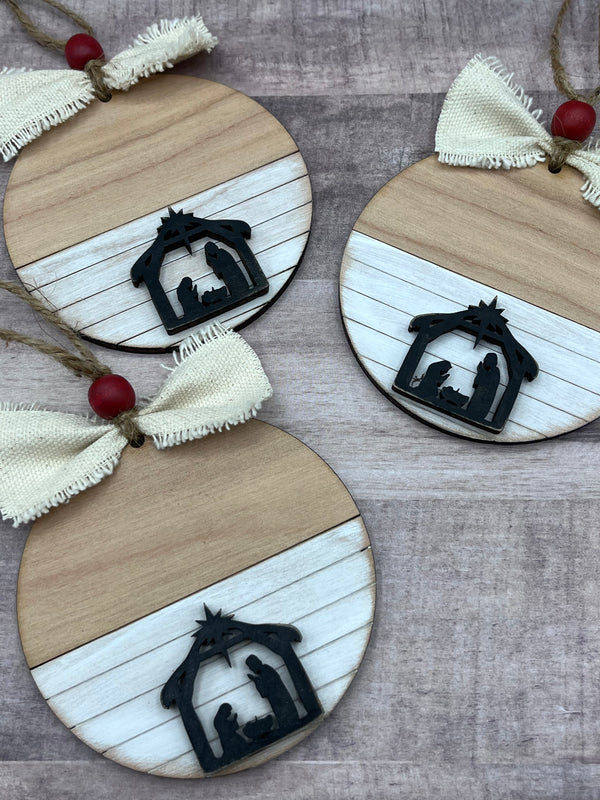 Farmhouse shiplap Nativity ornament
